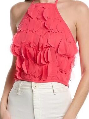 Trina Turk Coral Red Petal Halter Top